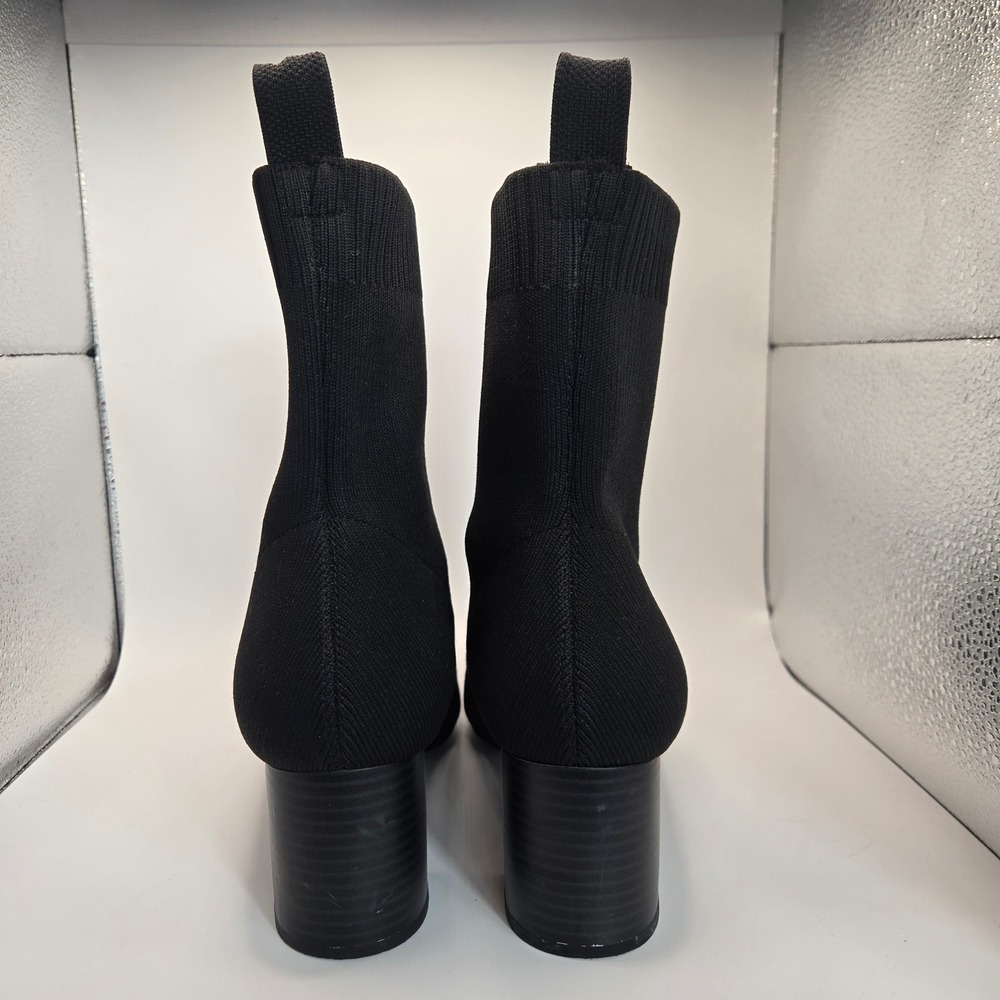 Quince Sock Boots Womens 9 Black Square Toe Block Heel Ankle Booties - Picture 5 of 8